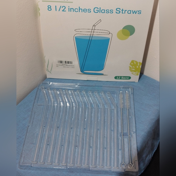 12-pack Glass Drinking Straws Bent 8.5" x 10MM includes 2 Cleaning Brushes NIB - Picture 4 of 8